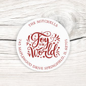 Joy to the World Christmas Feestdagen Rood Script Ronde Sticker
