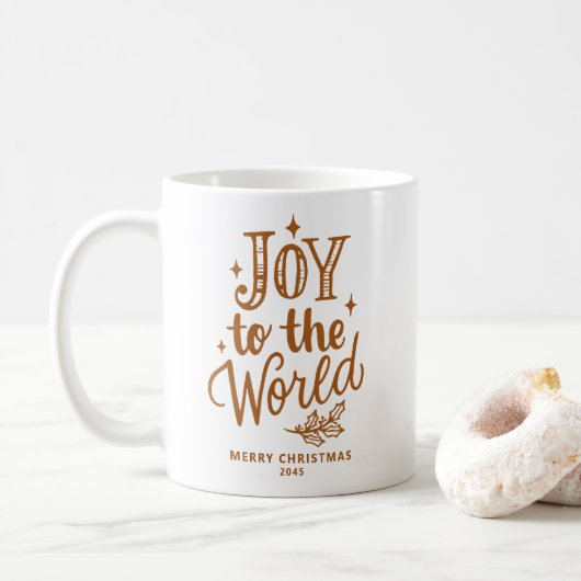 Joy to the World Christmas Lettering Burnt Orange Koffiemok (Met donut)