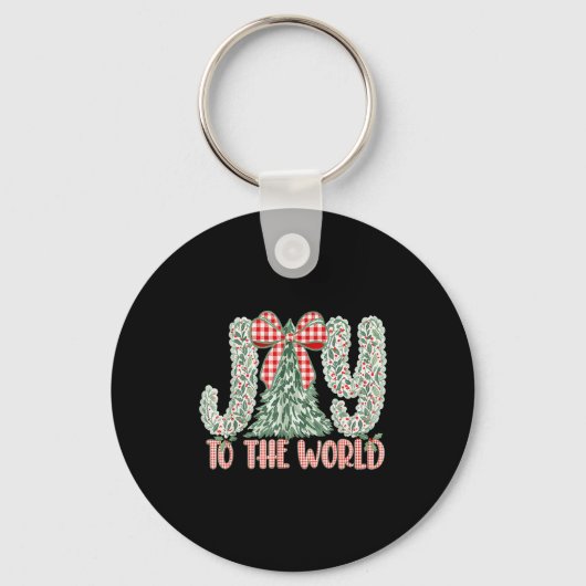 Joy To The World Coquette Bow Christmas Nativity C Sleutelhanger (Voorkant)