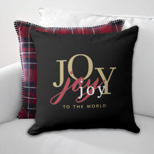 Joy to the World Feestelijke Typografie Zwart Kussen