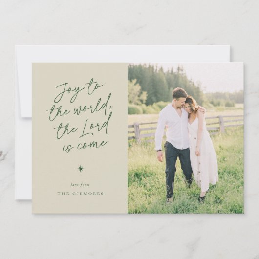 Joy to the World Handwriting Religieuze Kerst Feestdagenkaart (Voorkant)