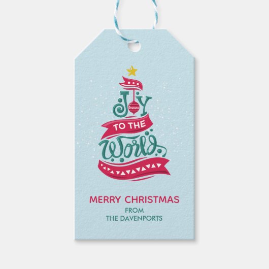 Joy to the World Kerstcitote Typografie Cadeaulabel (Voorkant)