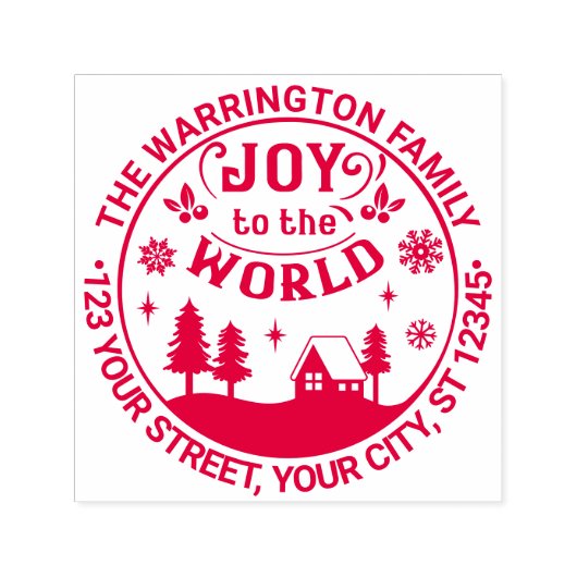 Joy to the World Kerstlandschap Naam Adres Zelfinktende Stempel (Design)