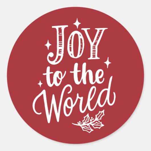 Joy to the World Lettering Red Christmas Ronde Sticker (Voorkant)