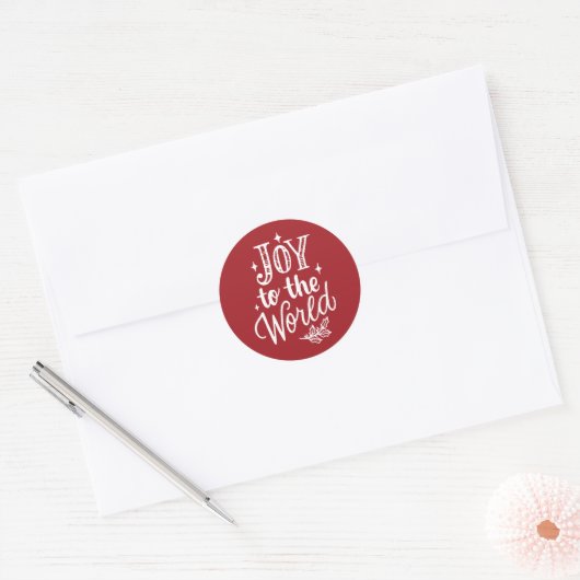 Joy to the World Lettering Red Christmas Ronde Sticker (Envelop)