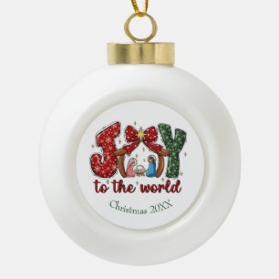 Joy to the World Manger Scene Christelijk Religieu Keramische Bal Ornament
