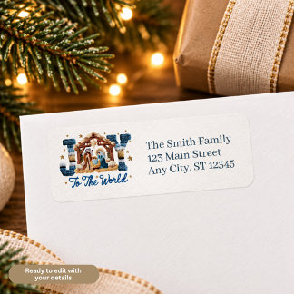 Joy to the World Nativity Scene Return Address Etiket