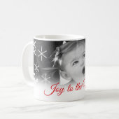 Joy to the World Red Typography Snowflake Photo Koffiemok (Voorkant links)
