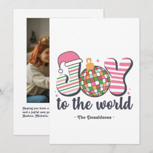 "Joy to the World" Retro Disco Bal Foto Feestdagenkaart