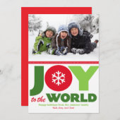 Joy to the World Rood & Groen Vakantiefoto Feestdagenkaart (Voorkant / Achterkant)