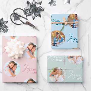 Joy to the World Round Photos Set of 3 Inpakpapier Vel