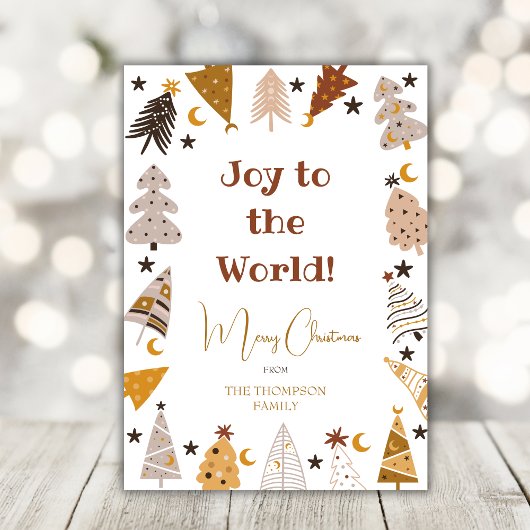 Joy to the world simple boho arbres Noël carte
