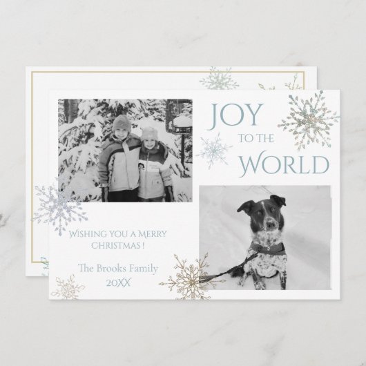 Joy to the World Snowflake Twee foto's van Kerstmi Feestdagenkaart (Voorkant / Achterkant)
