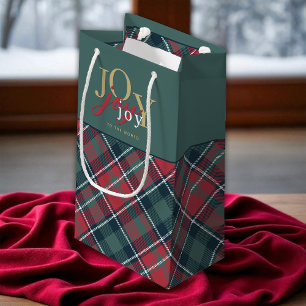 Joy to the World Typography Rustic Plaid Klein Cadeauzakje