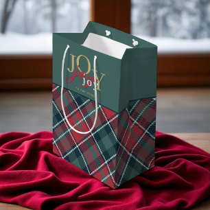 Joy to the World Typography Rustic Plaid Medium Cadeauzakje