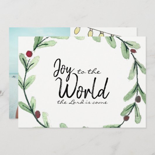 Joy To The World Wreath Photo Carte de Noël (Devant / Derrière)