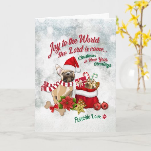 Joy to World - Frenchie Love Kaart (Gele Bloem)