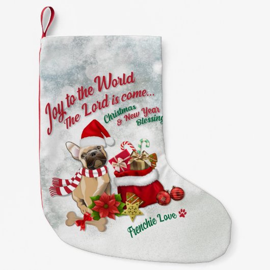Joy to World - Frenchie Love Kleine Kerstsok (Voorkant)