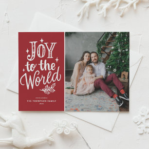Joy to world Kerstcarol Red Photo Feestdagenkaart