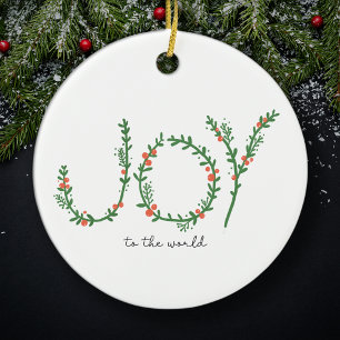 Joy to World KerstGreen Wreath & Berries Keramisch Ornament