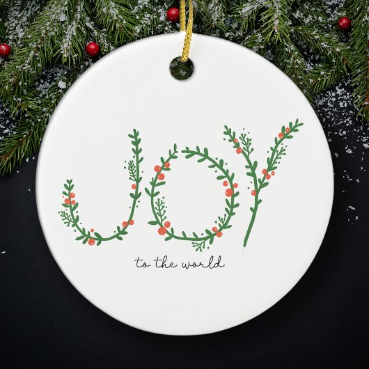 Joy to World KerstGreen Wreath & Berries Keramisch Ornament