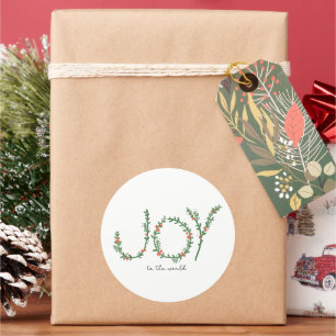 Joy to World KerstGreen Wreath & Berries Ronde Sticker