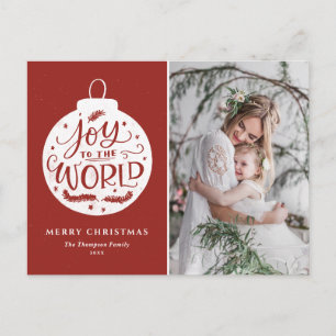 Joy to world Lettering Red Kerstfoto Feestdagenkaart