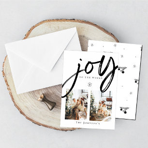 Joy to World Snowflake Black and White Photo Feestdagenkaart
