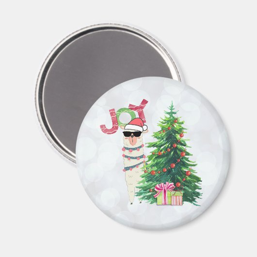 Joy Typography | Kerst Llama achter de boom Magneet (Voorkant / Achterkant)