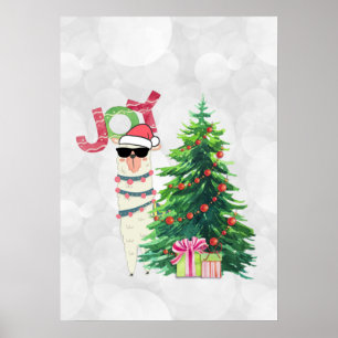 Joy Typography   Kerst Llama met boom Poster