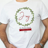 Joy Typography Script Christmas Wreath Holiday T-shirt