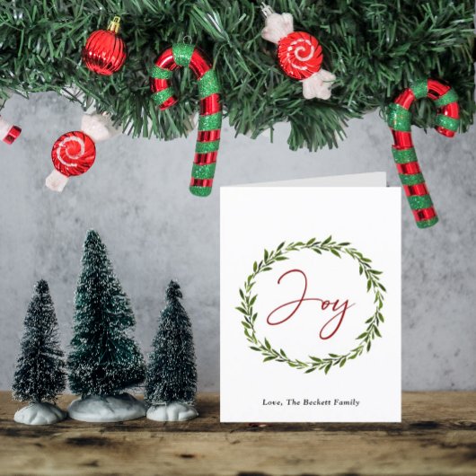 Joy Typography Script WreatPhoto Kerstmis Feestdagen Kaart