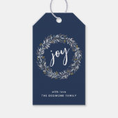 Joy Waterverf Botanische krans Kerstblauw Cadeaulabel (Voorkant)