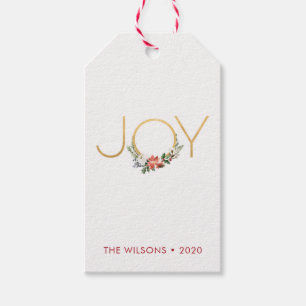 Joy Waterverf Floral met Gold   Kerstmis Cadeaulabel