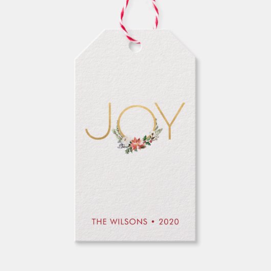 Joy Waterverf Floral met Gold | Kerstmis Cadeaulabel (Voorkant)