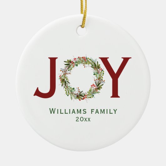 Joy Waterverf Kerstmis — Familienaam Keramisch Ornament (Voorkant)
