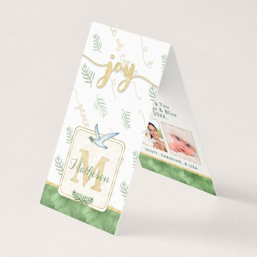 JOY Waterverf Monogram Folded Photo Gift Labels Kaart (Voorkant)