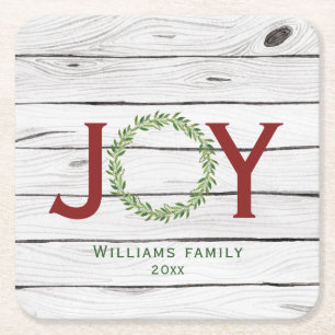 Joy Waterverf Wreate Family Kerstmis Vierkante Kartonnen Onderzetter