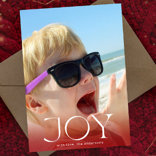 JOY Wit Rood Overlay Foto Modern Feestdagenkaart