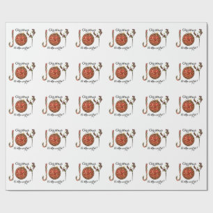 Joy word art candy cane ornament and holly cadeaupapier