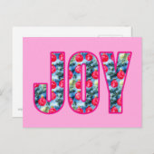 JOY Word Art in Fuchsia Roze en Blauwgroen Groen Briefkaart (Voorkant / Achterkant)
