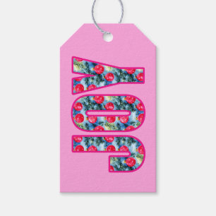 JOY Word Art in Fuchsia Roze en Blauwgroen Groen Cadeaulabel