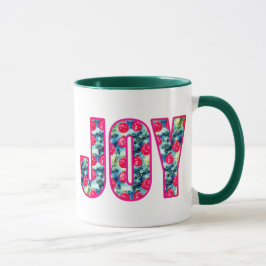 JOY Word Art in Fuchsia Roze en Blauwgroen Mok