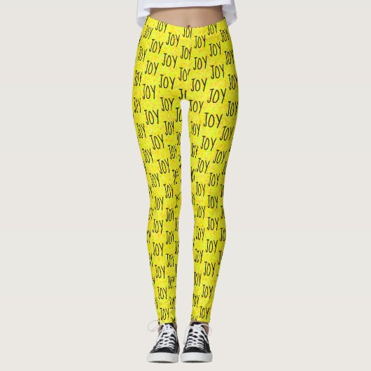 JOY Word Pattern Design Bright Yellow Leggings (Voorkant)