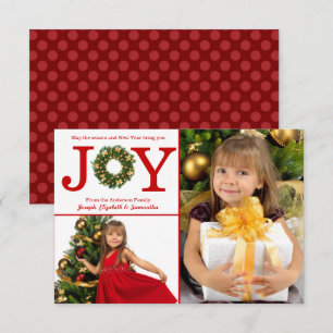 Joy Wreath 2 Photos Dots rouges - Carte de Noël 3x