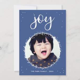 Joy Wreath - Blue & White Holiday Foto Feestdagenkaart