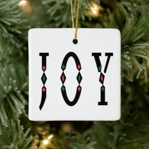 Joy zwart rood groen minimalistische typografie ce keramisch ornament