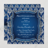 Joyau bleu élégant damasser toute invitation à l'o (Devant / Derrière)