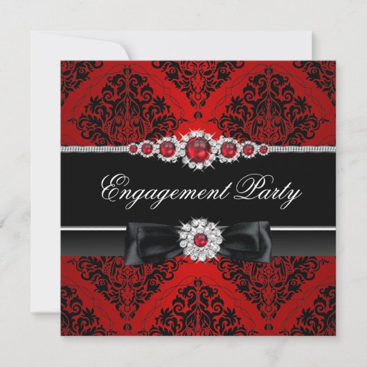 Joyau rouge et noir Damask Engagement Invitation (Devant)