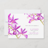 Joyau violet orchidée d'aquarelle mariage RSVP car (Dos)